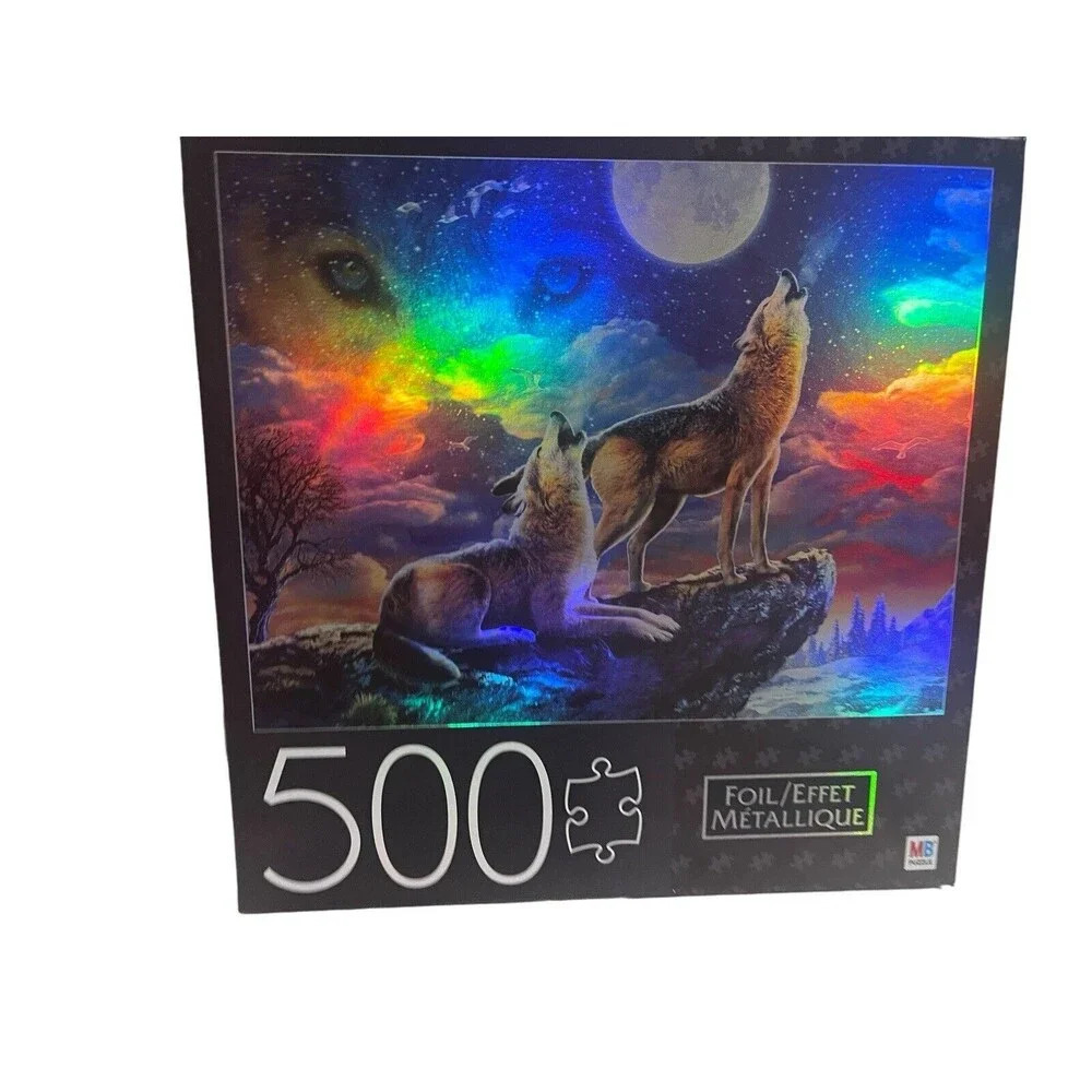 Milton Bradley Wolves Howling To The Moon Foil 500 Piece 24 x 18 Jigsaw Puzzle - Picture 12 of 12